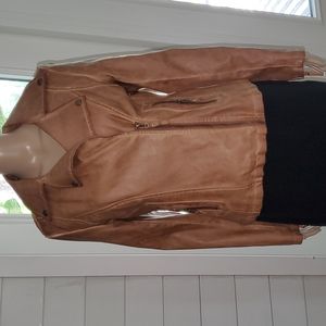 Max studio distressed faux leather bomber jack, szS zip on sleeve,pockets. Front